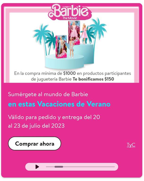 Walmart: Bonificación de $150 en la compra mínima de $1000 en juguetería Barbie (artículos seleccionados)