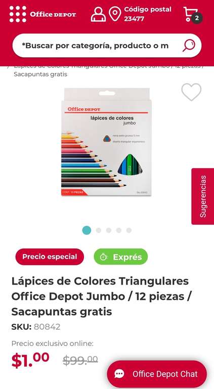 Office Depot: Lápices de Colores Triangulares Office Depot Jumbo / 12 piezas / Sacapuntas gratis