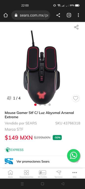 Sears: Mouse y teclados | Ejemplo: Mouse Gamer Stf C/ Luz Abysmal Arsenal Extreme