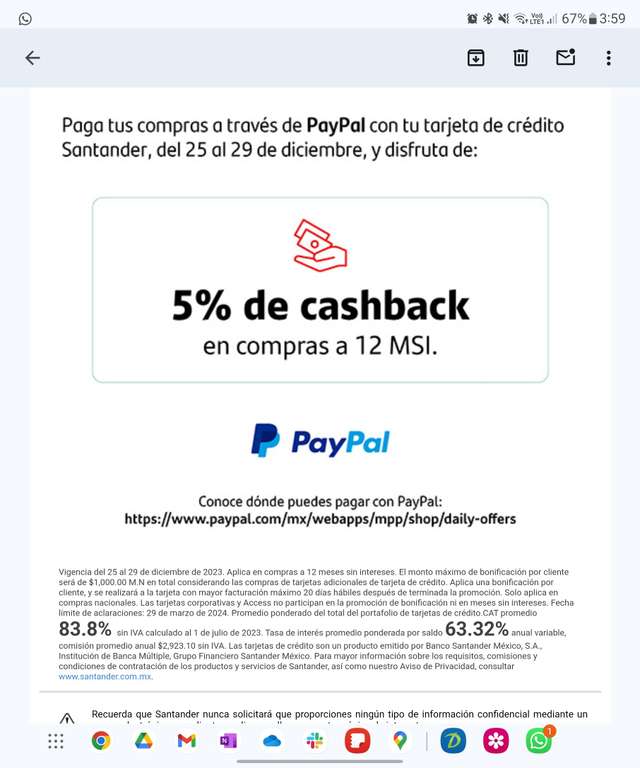 Santander: 5% de Cashback al pagar con Paypal con TDC Santander (Topado a $1000)
