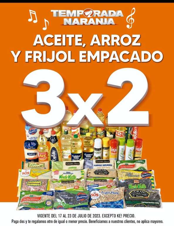 La Comer: Temporada naranja, 3x2 en Aceite, arroz y frijol empacado