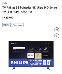 Walmart Super: TV Philips 55 Pulgadas 4K Ultra HD Smart TV LED 55PFL5756/F8 | Pagando con TDC Digital BBVA a 18 MSI