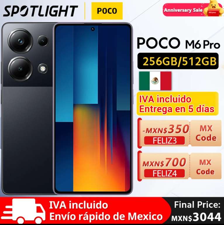 AliExpress: Poco M6 Pro 8/256 Color Morado (Envío Nacional)