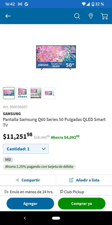 Sam's Club: Pantalla Samsung Q60 Series 50 Pulgadas QLED Smart TV