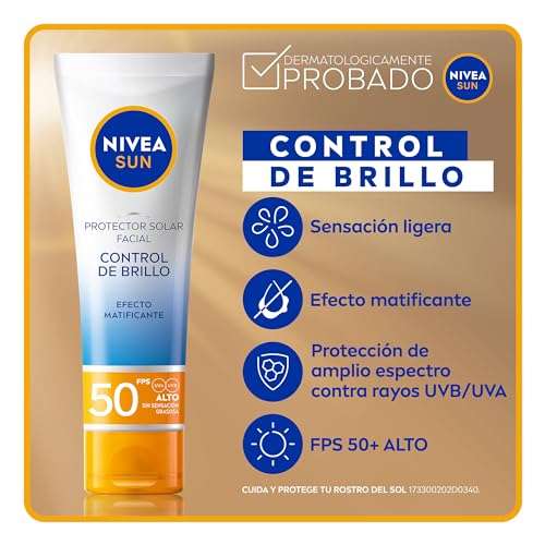 Amazon: NIVEA SUN Protector Solar Facial Control De Brillo (50 ml), con Efecto Matificante FPS 50+, Para Todo Tipo de Piel