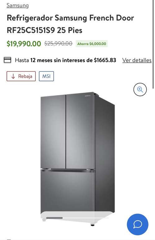 Walmart: Refrigerador Samsung 25pies con BBVA