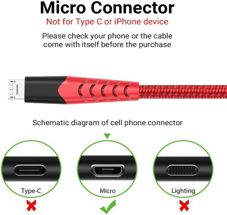 Amazon: 3 Piezas 6ft/2M Cable Micro USB