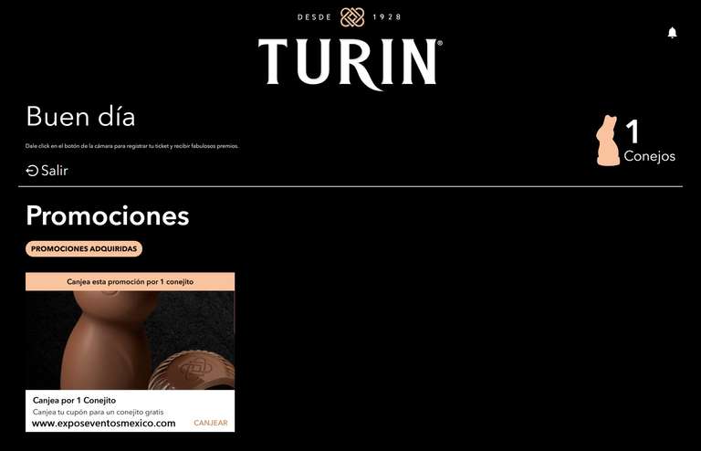 TURIN App: Tiendas Chocolates TURIN Canjea tu cupón para un conejito gratis