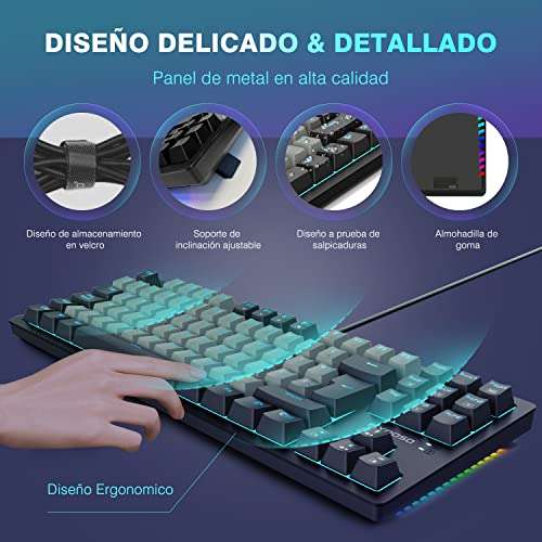 Amazon - E-YOOSO by TERPORT Teclado Mecánico de Español Latam de 87 Teclas Gaming con ñ y tecla Enter Grande