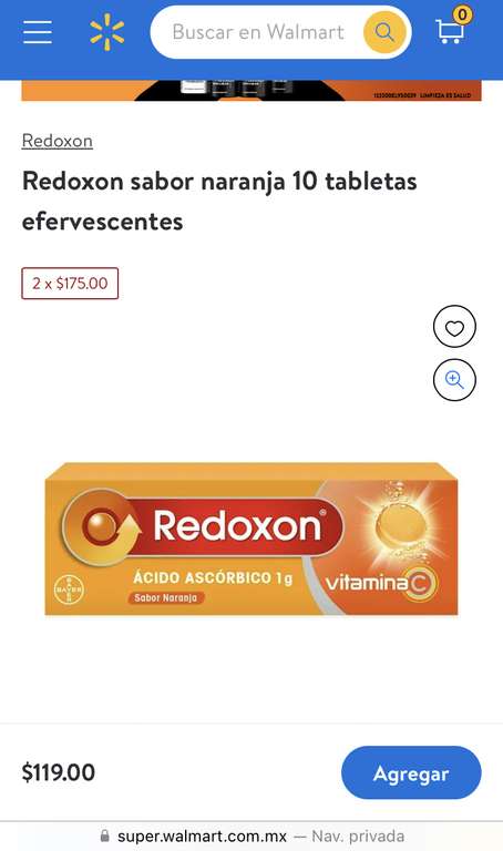 Walmart: 2 Redoxon sabor naranja 10 tabletas efervescentes