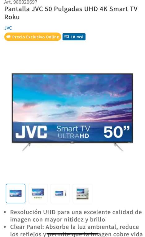 Sam's Club: Pantalla JVC 50 Pulgadas UHD 4K Smart TV Roku