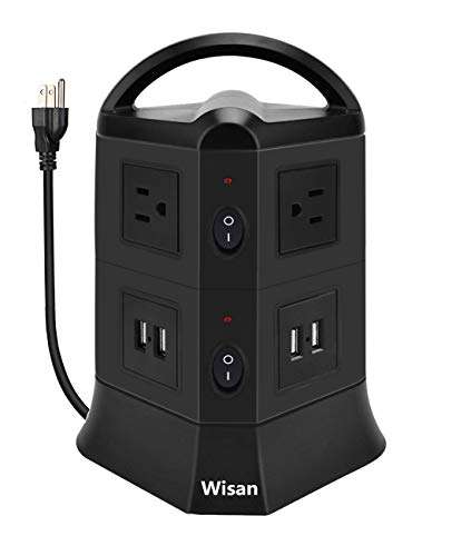 Amazon: WISAN Torre Multicontacto con 6 Salidas de Gran Espacio y 4 Puertos USB, Cable de Extensión de 2 m