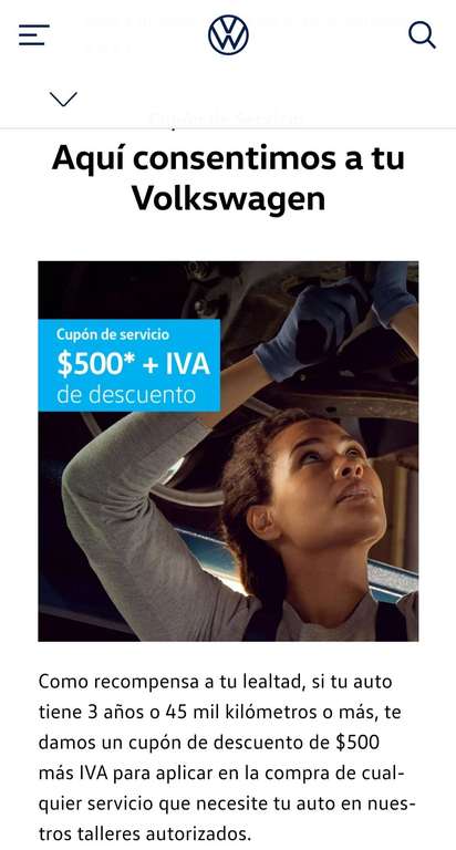 Volkswagen: $500 de descuento en cualquier servicio para autos con 3 años, 45,000 km o más