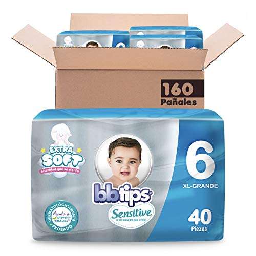Amazon: Pañal BB Tips Etapa 6 caja con 4 paquetes de 40 pañales cada uno a  $ Precio con Planea y Cancela Envio Gratis con Prime -  