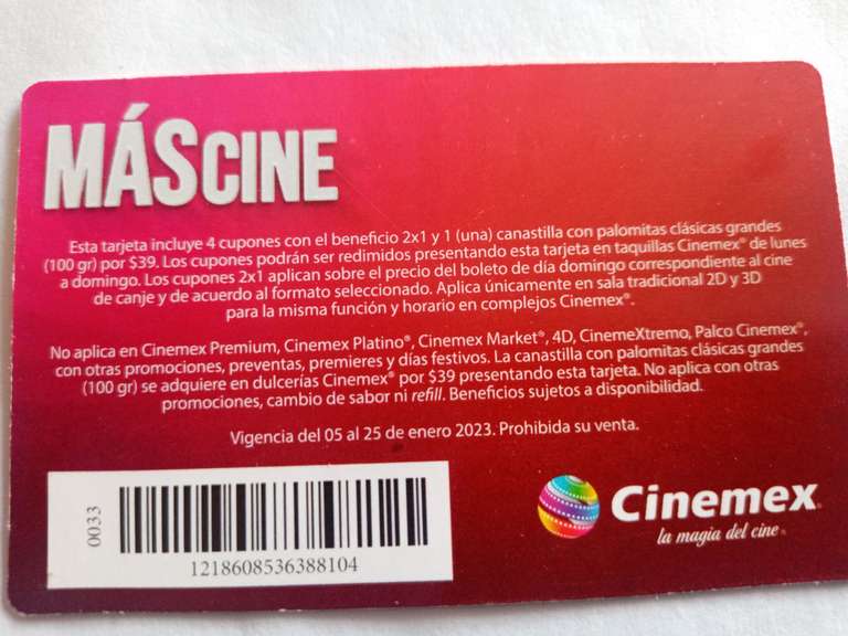 Cinemex: Tarjeta MásCine de regalo al comprar boletos en taquilla