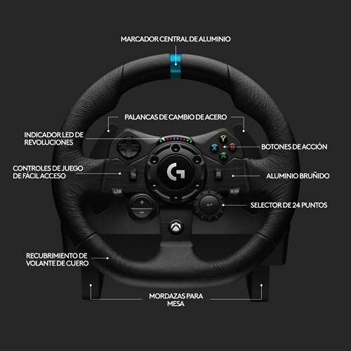 Logitech G 923 - Volante de carreras y pedales para Xbox X|S, Xbox One y PC  con TRUEFORCE, hasta 1000 Hz de respuesta de fuerza, pedal sensible