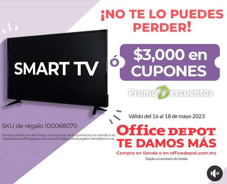 Venta Nocturna Office Depot: Pantalla Smart TV Roku 32” GRATIS en compras de $8,999 o más
