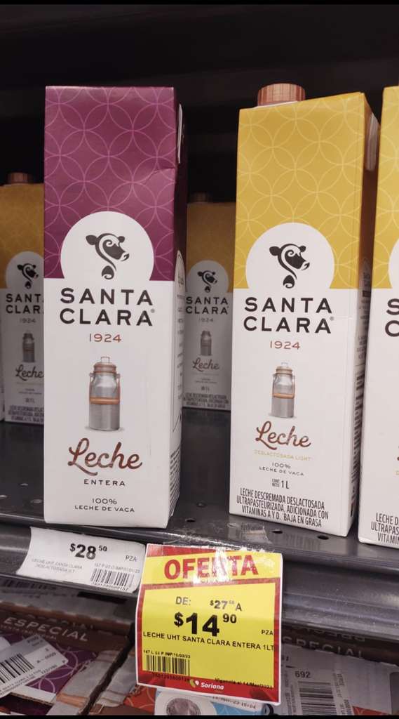 Leche UHT 1L Santa Clara en oferta - Soriana 