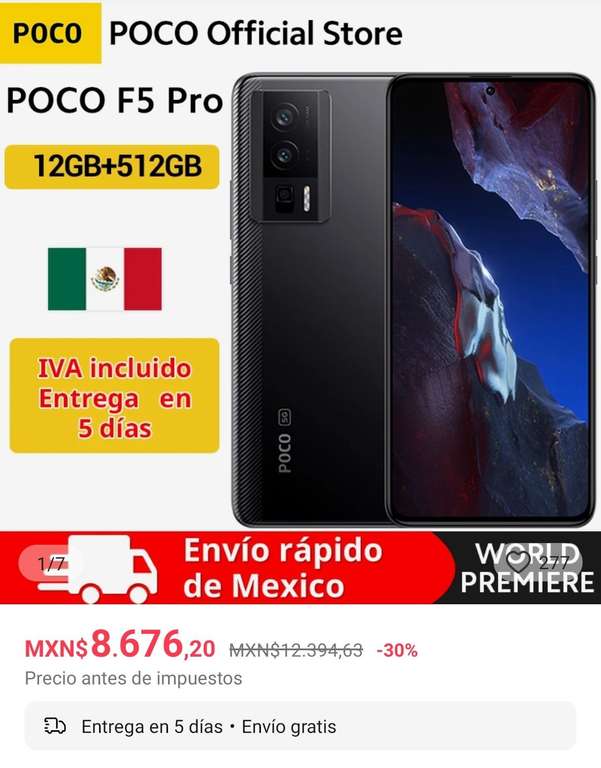 Aliexpress (Envío desde México): Celular Poco F5 Pro Ram 12GB Rom