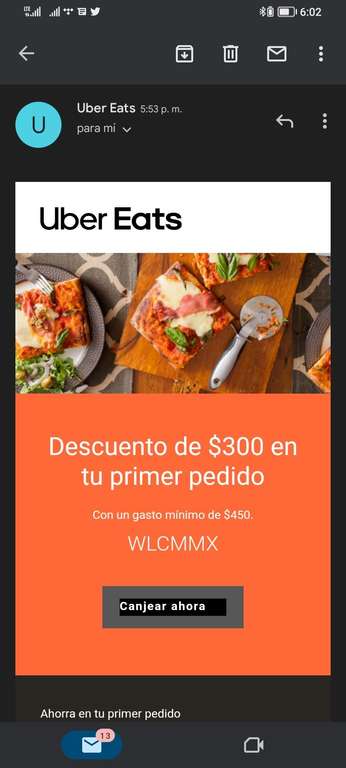 Uber Eats: $300 OFF en primer pedido (compra mín $450) cuentas nuevas