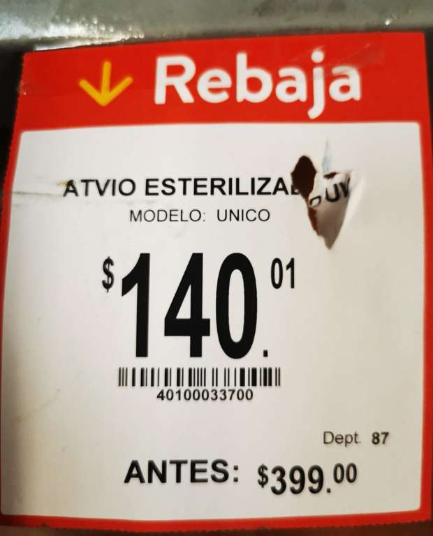 Walmart Torreón Diagonal Reforma: Esterilizador UV / Cargador Atvio 10W TU01W Blanco