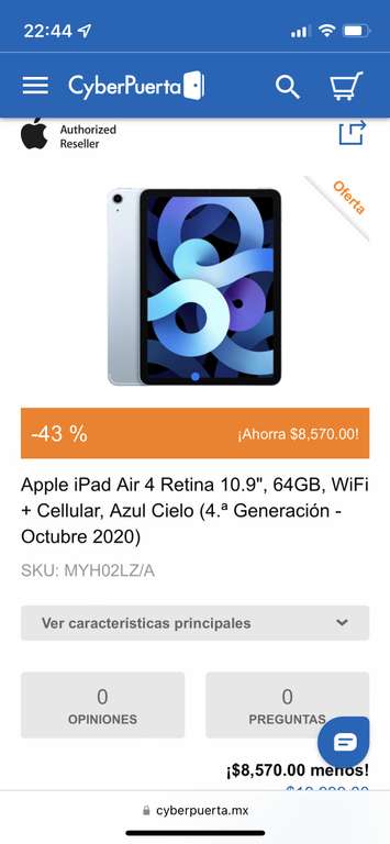 Cyberpuerta: Apple iPad Air 4 Retina 10.9 wifi + cellular