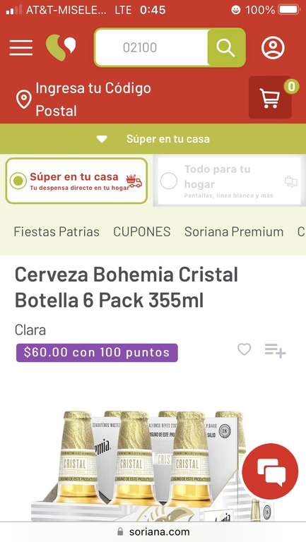 Soriana: Cerveza Bohemia Cristal Botella 6 Pack 355ml (precio con 100 puntos)