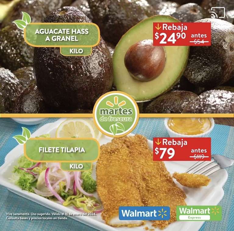 Walmart: Martes de Frescura 16 Enero: Naranja $9.90 kg • Aguacate $24.90 kg • Todas las Manzanas a Granel $29.90 kg