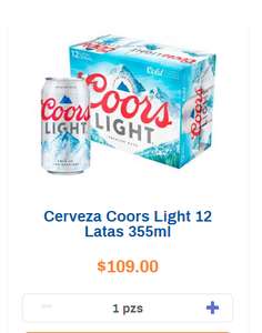 Chedraui: Cerveza Coors Light 12 Latas 355ml a $109