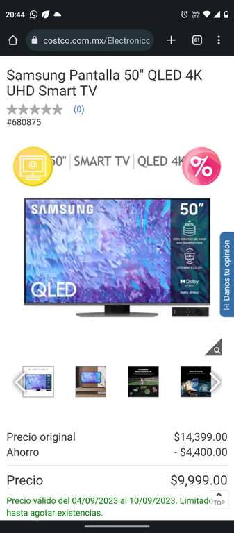 Costco: TV Samsung QN50Q80C