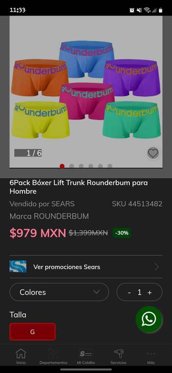 Sears: 6Pack Bóxer Lift Trunk Rounderbum para Hombre