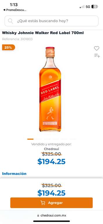 Chedraui Veracruz Whisky Johnnie Walker Red Label 700ml