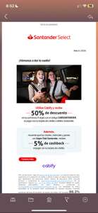 Santander: 50% de descuento en Cabify