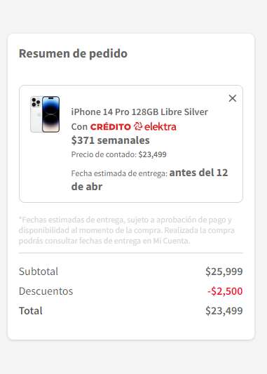 Elektra: iPhone 14 pro 128 gb (Pagando con PayPal + HSBC)