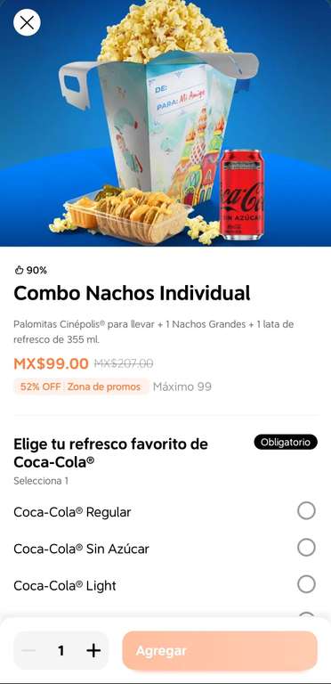 Didi Food: Cinépolis combo nachos individual a $99