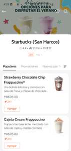 Didi Food: Starbucks 2x1 en frappuccinos (+ descuento adicional de 100 pesos usuarios seleccionados)