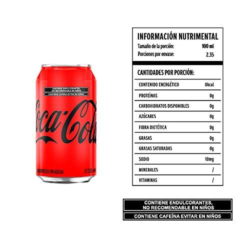 Amazon: Coca-Cola Sin Azúcar Refresco Coca-Cola Sin Azúcar, 12 latas de 235 ml cada una. | Planea y Ahorra, envío gratis con Prime