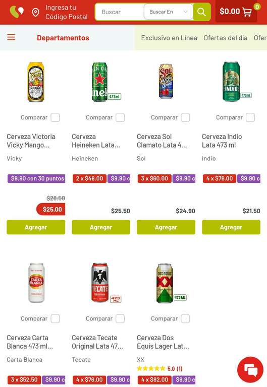 Soriana: Latón Heineken, XX, Indio y mas a $9.99 con 30 puntos