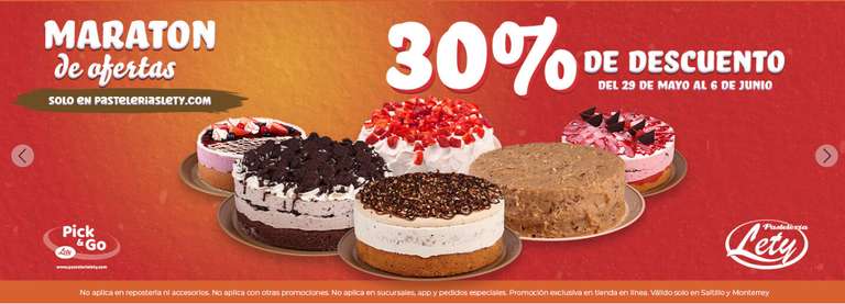 Pastelerias Lety: 30% de descuento en TODOS los pasteles