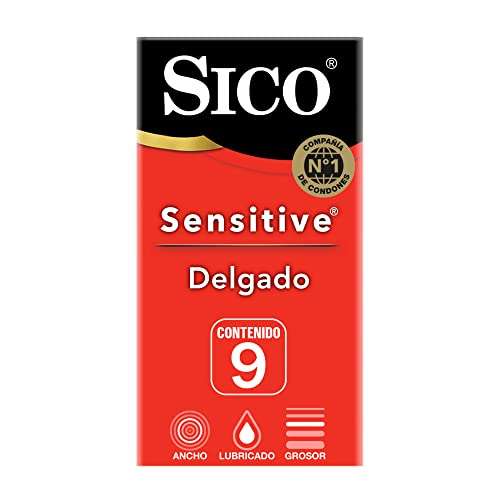 Amazon Sico Sensitive, condones delgados de hule látex natural, cartera con 9 piezas