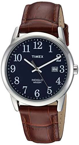 Amazon - Timex Hombre, Easy Reader 38mm Gray/Blue Leather Strap Watch