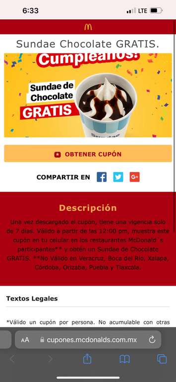 McDonalds: Helado Sunday McDonald gratis