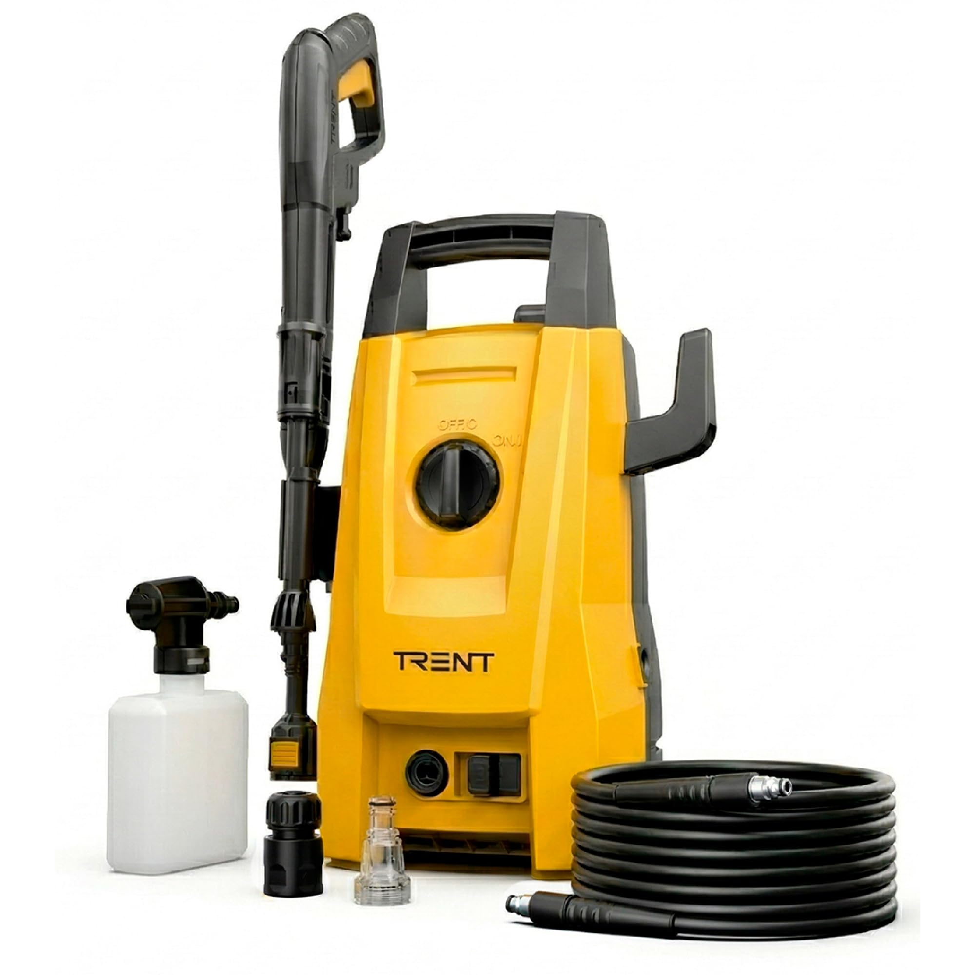 Amazon: TRENT Hidrolavadora de Alta Presión 1200W 1600 PSI, Manguera de 3 m, Cable de 5 m, AutoStop, Lanza Ajustable y Botella de Detergente
