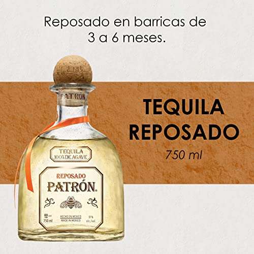 Amazon: PATRÓN, Tequila Reposado de 750 ml, Orgullosamente Mexicano, Destilado de Agave Azul, Proceso Artesanal