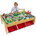 Amazon: Circuito de tren de juguete y tablero de madera para niños Waterfall Mountain con almacenaje y 120 piezas de juego incluidas