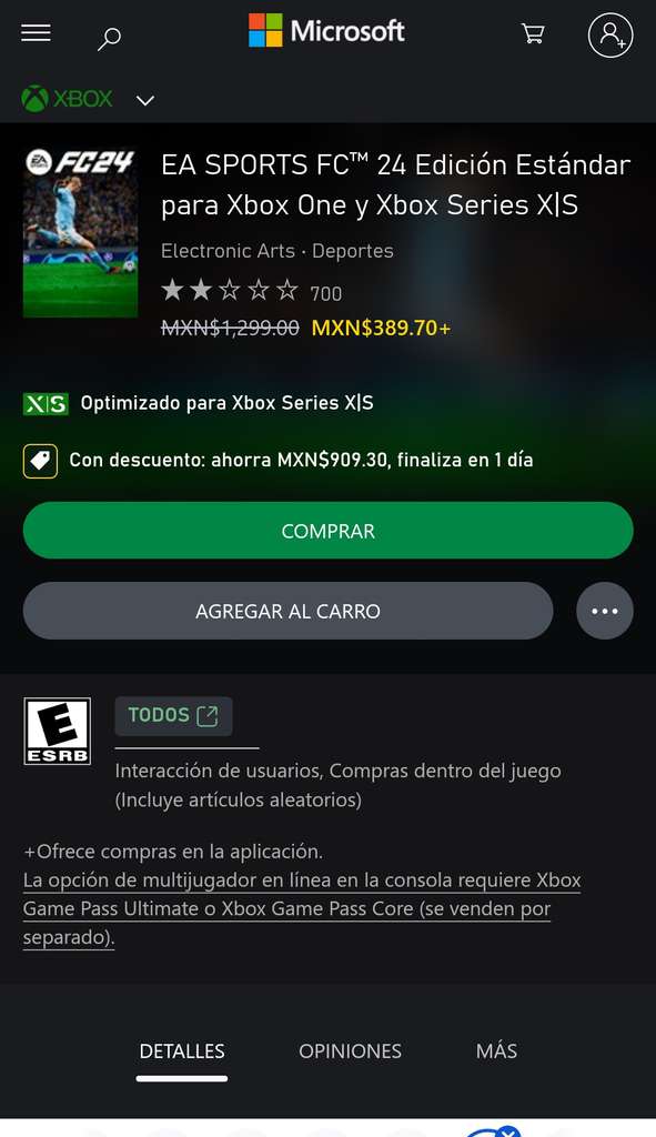 EA Sports FC 24 Edición Estándar para Xbox One y Xbox Series S