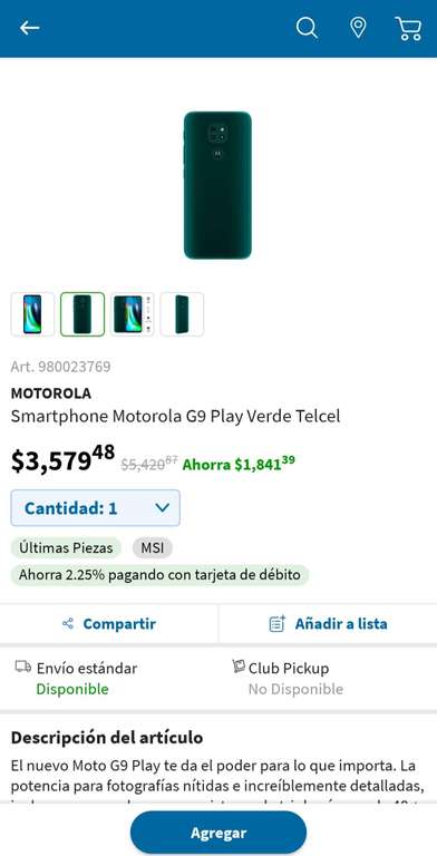 Sam's: Celular Motorola G9 Play Verde 