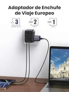 Amazon: UGREEN Adaptador Europeo Enchufe, 30W Cargador de Viaje Tipo C con 3 AC