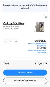 Samsung Store: Galaxy S24 Ultra 256GB ($19601 con 1ra compra)