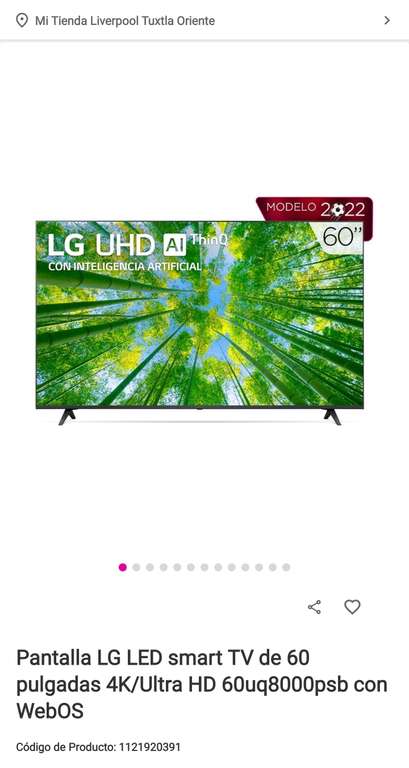 Liverpool: Pantalla LG Led Smart TV de 60 pulgadas 4K/Ultra HD